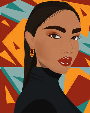 Portrait of a beautiful girl on a bright backgroundのイラスト素材