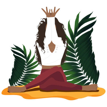 Young girl is engaged in yoga meditates in a poseのイラスト素材