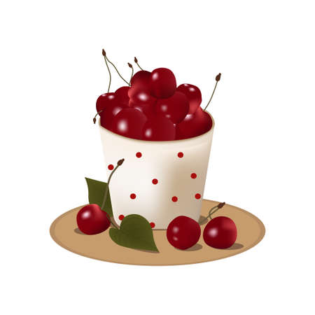 Ripe delicious berry cherry in a glass for dessertのイラスト素材