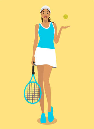 Girl tennis player with a racket and a ball in her handsのイラスト素材