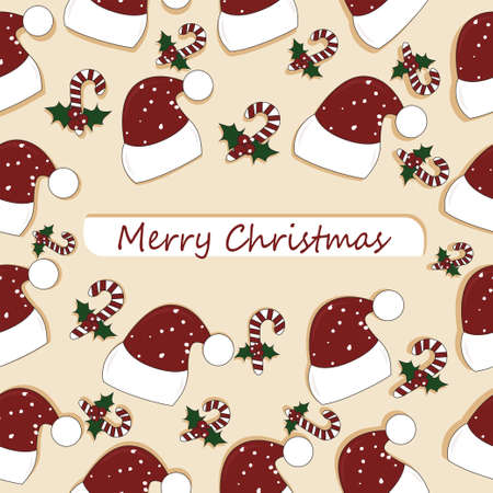 Santa hat pattern and delicious sweets for christmasのイラスト素材