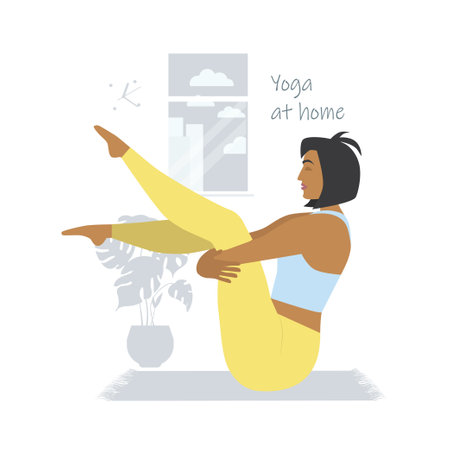Girl meditates and does yoga at home onlineのイラスト素材