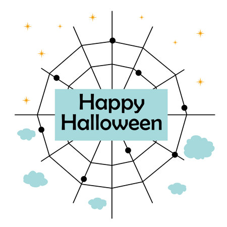 Cute Halloween greeting card spider web. Cute print for banner happy Halloween party. Ideal for card, poster, menu, kids room decoration, clothing, nursery prints, anniversary, party. Vector illustration in flat style.のイラスト素材