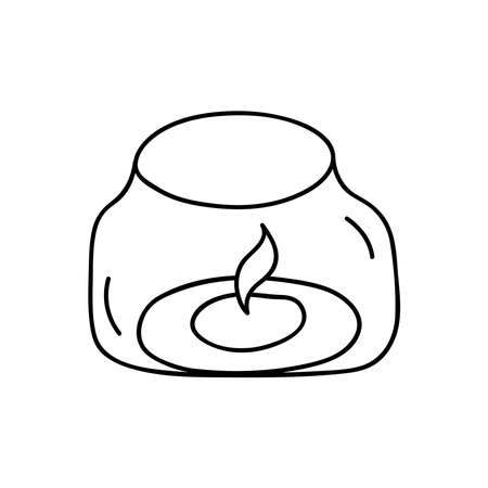 Glass, transparent candlestick, a candle inside the fire burns. Home decor in a minimalist, Scandinavian, Nordic and cozy Hugge style. Hand drawn linear art illustration for your design. Isolated black line on white backgroundのイラスト素材