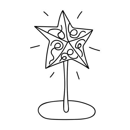 Line Art home decoration star. Minimalistic, Scandinavian, Nordic and cozy Winter Hugge style. Hand drawn illustration for your design. Isolated black line on white backgroundのイラスト素材