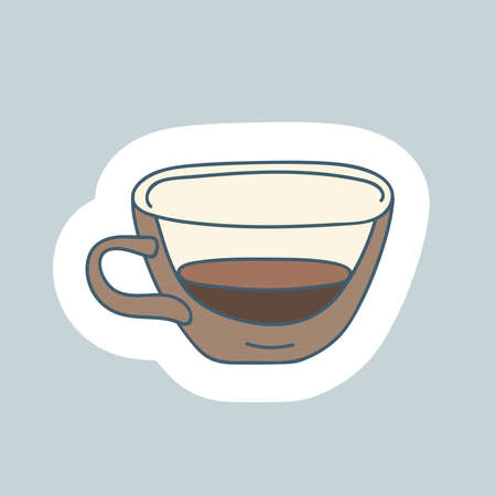 Glass, transparent cup, coffee or tea. Houseware. Winter Hygge Home decor in a Scandinavian, Nordic and cozy style. Hand drawn cartoon illustration for your design.のイラスト素材