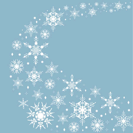 Winter blue sky with falling snow. Snowflake background for Merry Christmas and Happy New Year. Elegant geometric vector illustration.のイラスト素材
