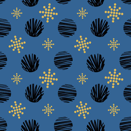 Winter abstract geometric seamless pattern with circles, snowflake. Trendy hand drawn textures. Modern abstract design for paper, fabric, interior decor and other users.のイラスト素材