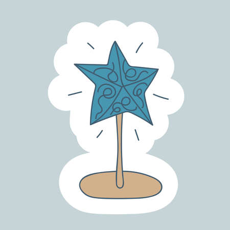 Line color Art home decoration star. Minimalistic, Scandinavian, Nordic and cozy Winter Hygge style. Hand drawn illustration for your design. Isolated black line on white background.のイラスト素材