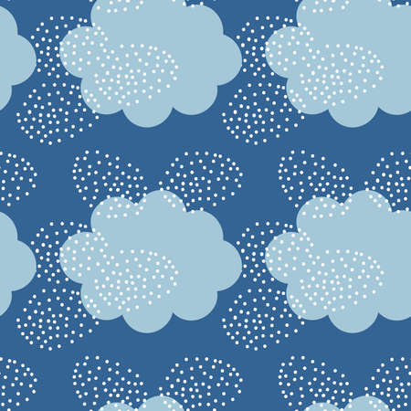 Blue and white Winter Doodle Abstract seamless Pattern with cloud and snowflake. Trendy hand drawn textures Winter-time Background. Snowy Abstractive design for paper, fabric, interior decor, wrapping.のイラスト素材