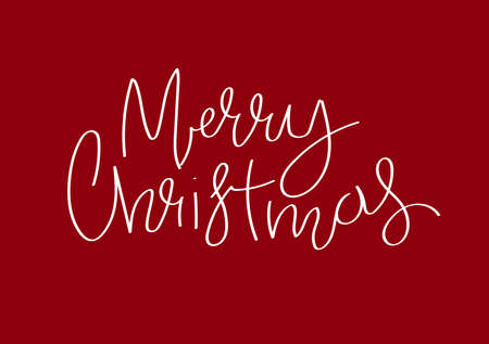 Lettering Merry Christmas on red. Written with a pen for holiday card, decor, invitation, poster,...