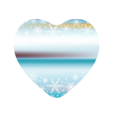 Landscape of Frozen Lake with snowflakes, Heart Shape and Gradient. Element for background, postcards, discounts, your text or any Winter design. Vector illustration for social media, stories.のイラスト素材
