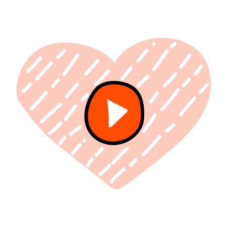 Doodle icon shape heart love and online video showing sign. Love valentine video message and play. Digital internet television, web videos player or social media live stream. Play and watching movie.のイラスト素材