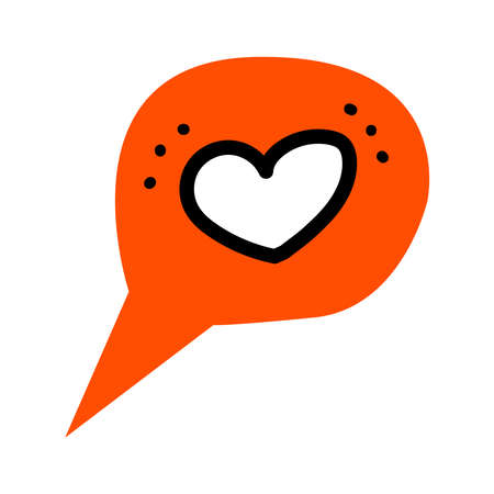 Doodle Speech bubbles with heart and dots. Internet talk and chat. Love valentine message and decoration virtual Love. Hand drawn, doodle, line art vector element for social networks, web, sticker.のイラスト素材