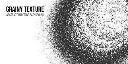 Black Noise Stipple Dots grainy Halftone grunge texture with concentric waves. Abstract vector background with gritty subtle black splatter, dust, sand. Hand drawn Pointillism. Overlay template.のイラスト素材