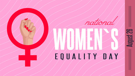 National Womens Equality Day background. 26 August. Holiday concept. Vector illustration for banner, postcard, poster, leaflet with venus sign, raised up fist symbol and text inscription.のイラスト素材