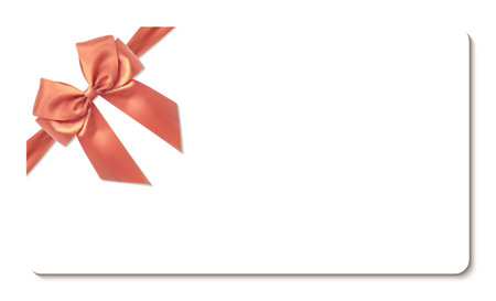 Blank Gift card with elegant decorative satin pink bow and ribbon isolated on white background. Realistic vector template for greeting card, gift card, voucher, certificate, coupon.のイラスト素材