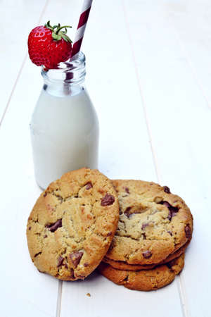 strawberry milk with home made cookiesの写真素材