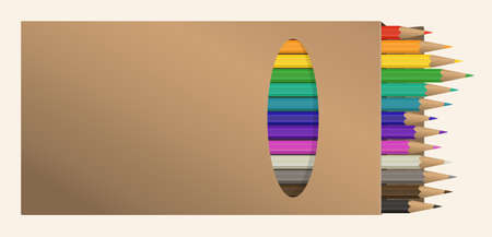 set of 13 realistic sharpened color penscils of various colors in a blank carton packageのイラスト素材