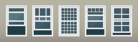 Bulilding set consisting of 5 Double Hung rectangular Windows with moving panelのイラスト素材