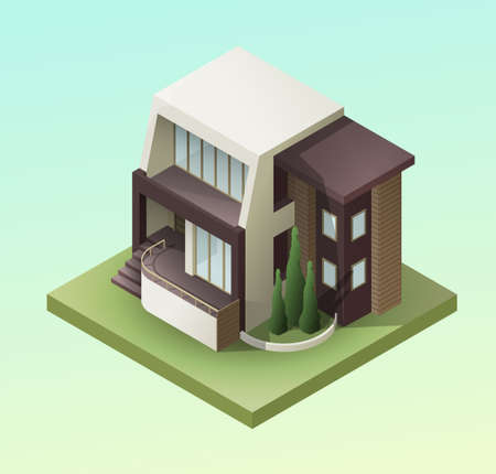 isometric icon design of modern residece. infografic and game map building element with 3d shadows in separate layerのイラスト素材