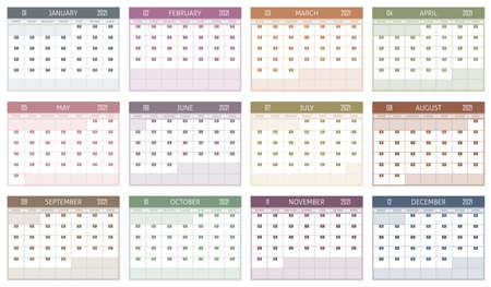 Calendar tamplate of 2021 year. Event planner with simple in vintage colors. Week Starts on Mondayのイラスト素材