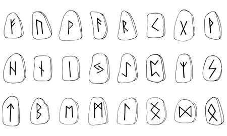Runic alphabet on stones. Vector illustration hand drawn isolated on white background.のイラスト素材