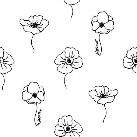 Endless floral pattern. Hand drawn doodle outline. Floral and nature themes. Vector illustration. Ideal for your design for wallpapers, wrappers, textiles.のイラスト素材