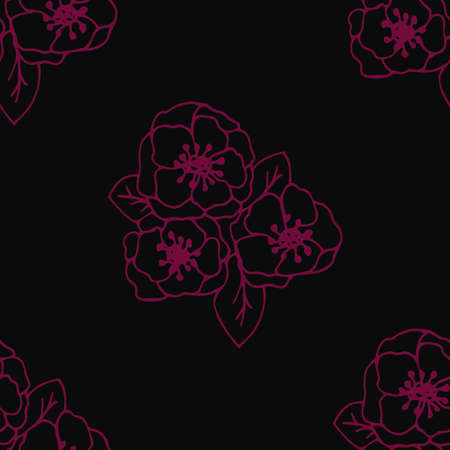 Bright bouquet image. Seamless floral pattern. Hand drawn doodle outline. Floral and nature themes. Vector illustration. Ideal for your design for wallpapers, wrappers, textiles.のイラスト素材