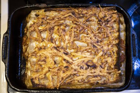 Cooked lasagna in pan for oven. Italian home cookingの写真素材