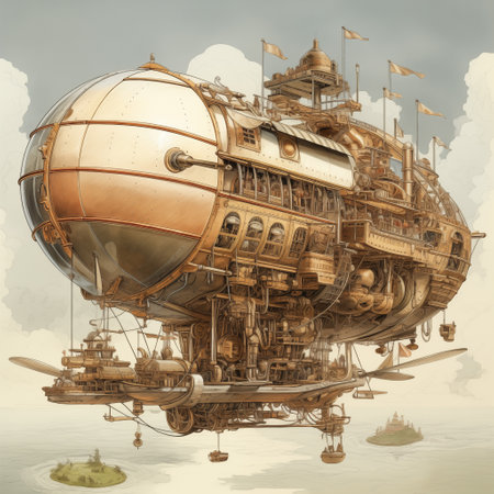 3d illustration of an old ship in the sky with clouds.の素材