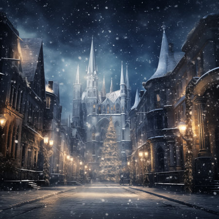 Snowfall in Bruges, Belgium, Europe. Christmas background.の素材