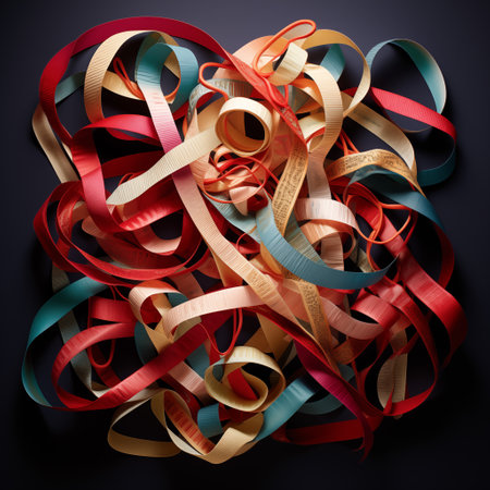 Colorful ribbons on a dark background. 3d illustration.の素材