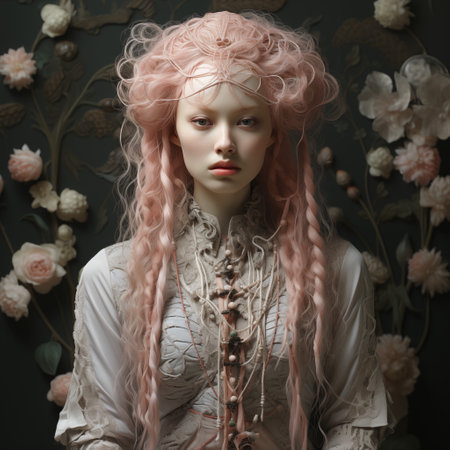 Portrait of a beautiful girl with long red hair. Vintage style.の素材