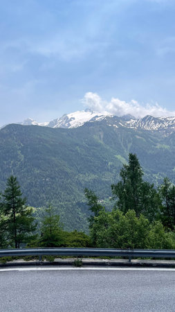 Mountain road in the Alps, Austria. View from the road.