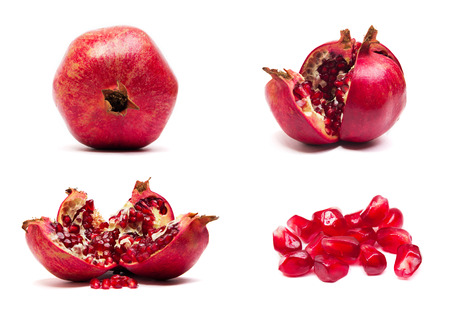 Collage of juicy pomegranate fruit isolated on white backgroundの写真素材