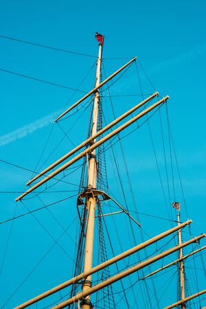 Hamburg, Germany - April 7, 2018: View of mast on blue sky backgroung in Hamburg's harborのeditorial素材