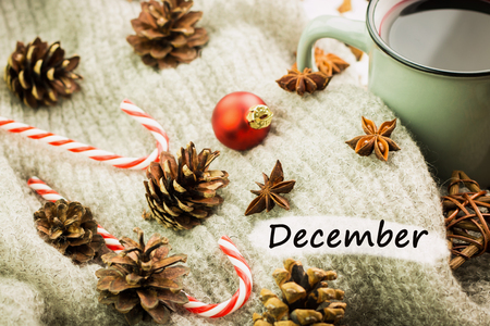 Christmas hot steaming cup of glint wine with spices, cinnamon, anise, cookies in a shape of star,...