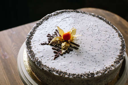 Cake with poppy seeds and chocolateの写真素材