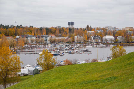 LAPPEENRANTA, FINLAND A view of the customs house in the harbor of lake Saimaa on a autumn dayの写真素材