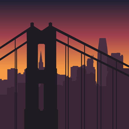 Evening cityscape with a bridgeのイラスト素材