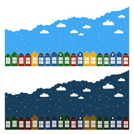 Winter houses in flat designのイラスト素材