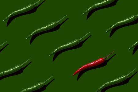 Pattern of hot chili peppers. Pop art style. Good for web banners, web design, website backgrounds.の写真素材