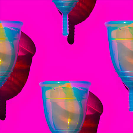 menstrual cup. Seamless pattern on a magenta solid background. Eco and zero waste concept.