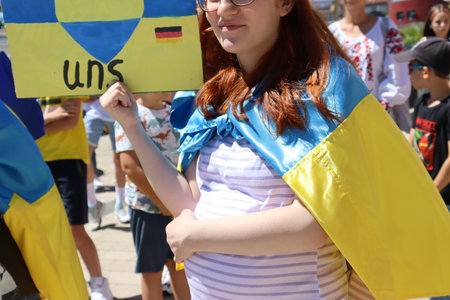 Schwabisch Gmund, Germany - July 2, 2022 Protesting on the street in the city of Schwabisch Gmundのeditorial素材