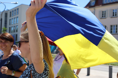 Schwabisch Gmund, Germany - July 2, 2022 Protesting on the street in the city of Schwabisch Gmundのeditorial素材