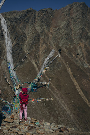 Tirol,Austria - September 1, 2023: Austrian mountains, Childrens hiking in the mountains.のeditorial素材
