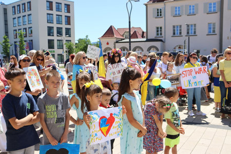 Schwabisch Gmund, Germany - July 2, 2022 Protesting on the street in the city of Schwabisch Gmundのeditorial素材