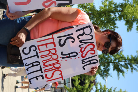 Schwabisch Gmund, Germany - July 2, 2022 Protesting on the street in the city of Schwabisch Gmundのeditorial素材