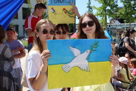 Schwabisch Gmund, Germany - July 2, 2022 Protesting on the street in the city of Schwabisch Gmundのeditorial素材